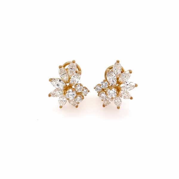 Van Cleef Gold Diamond Cluster Earrings