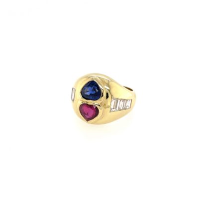 Ruby Sapphire Double Heart Ring