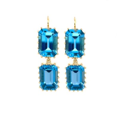 Blue Topaz Gold Pendant Earrings
