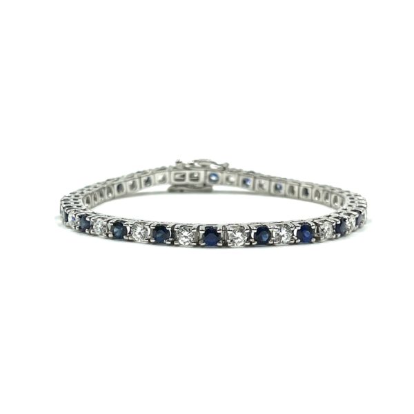 Sapphire Diamond White Gold Line Bracelet