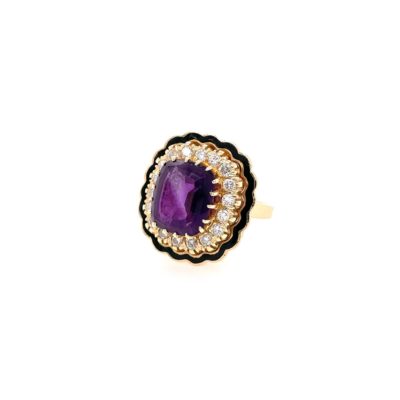 Amethyst Diamond Enamel Ring