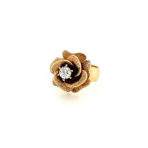 Textured Gold Diamond Rose Ring