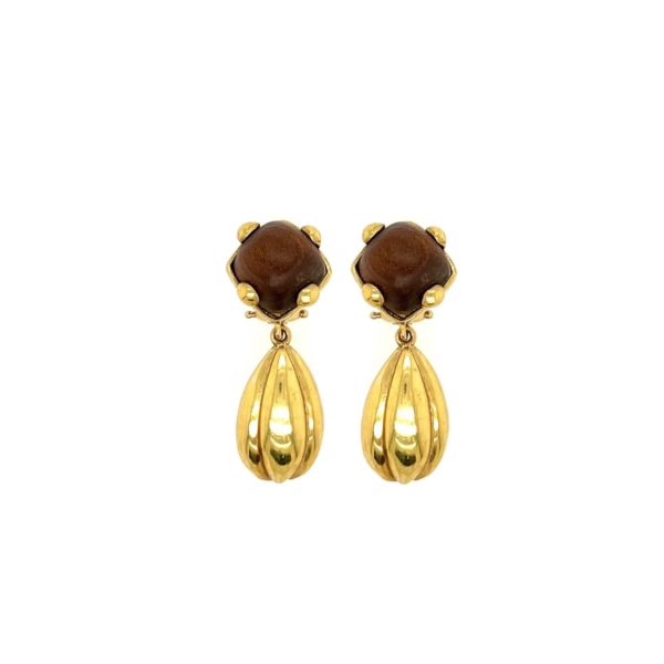 Wood Gold Drop Earrings