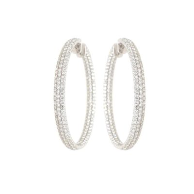Oval White Gold Diamond Hoop Earrings