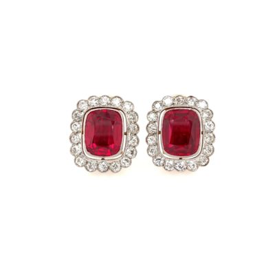 Edwardian Red Stone Diamond Earrings