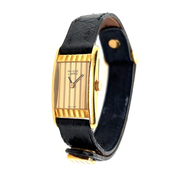 Van Cleef Striped Gold Leather Band Watch