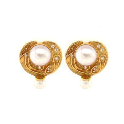 Elizabeth Gage "Shiraz" Pearl Diamond Earrings