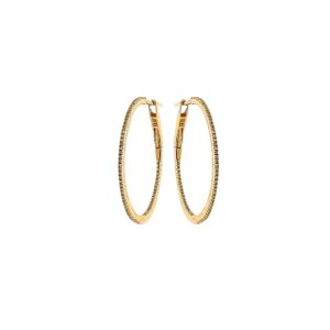 Gold Diamond Medium Hoop Earrings