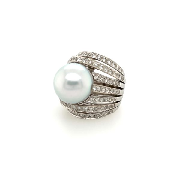 Bold White Gold Pearl Diamond Ring