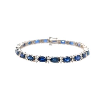 Oval Sapphire Diamond Straight Line Bracelet