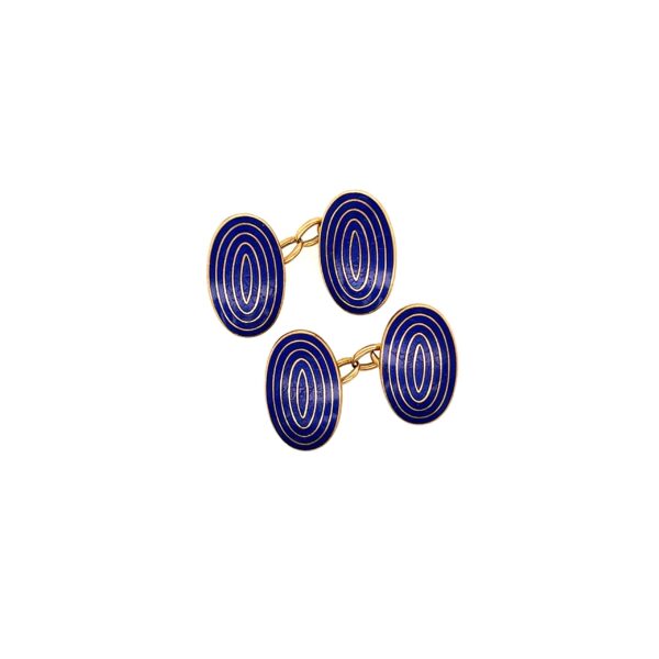 Oval Blue Enamel Gold Cufflinks
