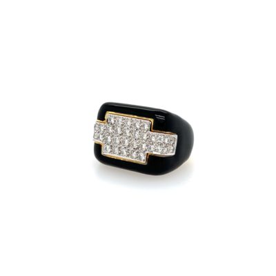 Black Enamel Diamond Gold Ring