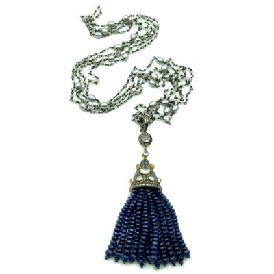 Sapphire Bead Tassel Sautoir Pendant Necklace