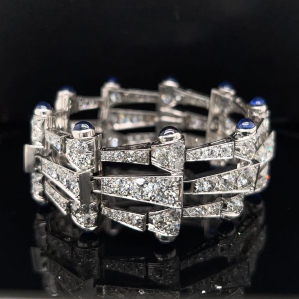 Triple Row Diamond Sapphire Link Bracelet