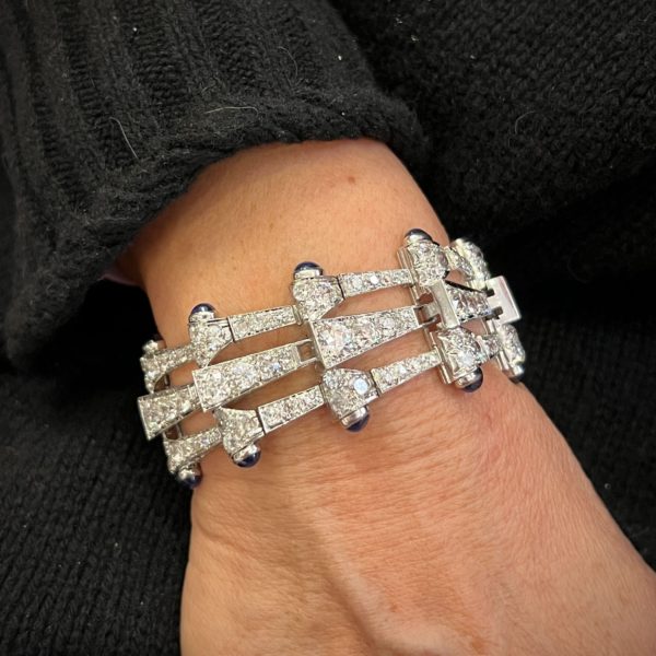 Triple Row Diamond Sapphire Link Bracelet