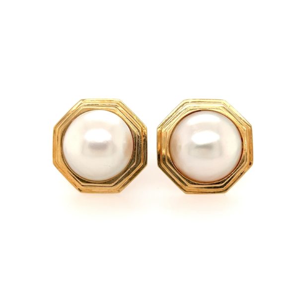 Octagonal Gold Mabe Pearl Earrings