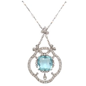 Edwardian Aquamarine Pearl Diamond Necklace