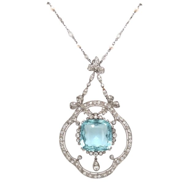 Edwardian Aquamarine Pearl Diamond Necklace