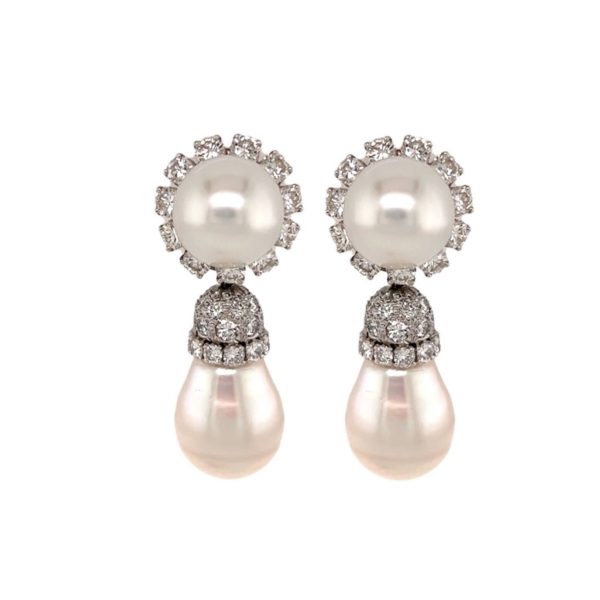 David Webb Interchangeable Pearl Diamond Drop Earrings