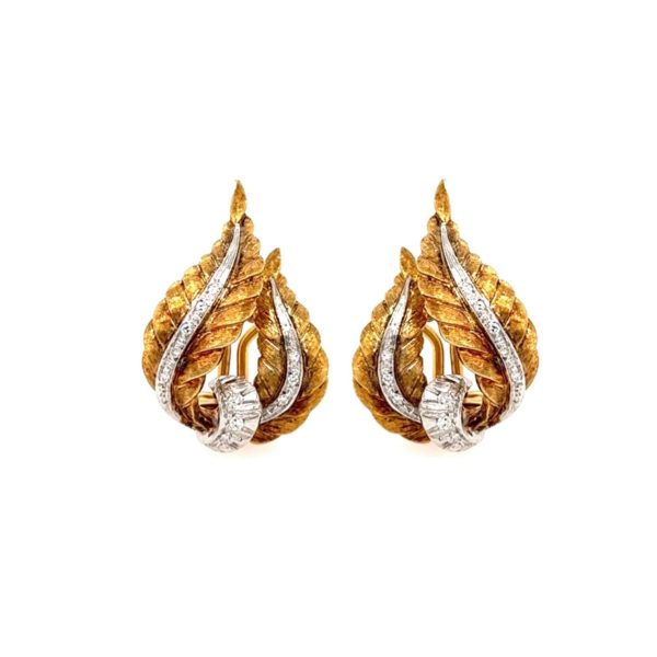 Florentine Gold Diamond Leaf Earrings