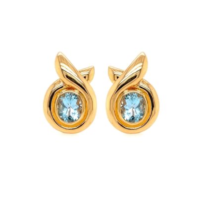 Oval Blue Topaz Gold Earrings
