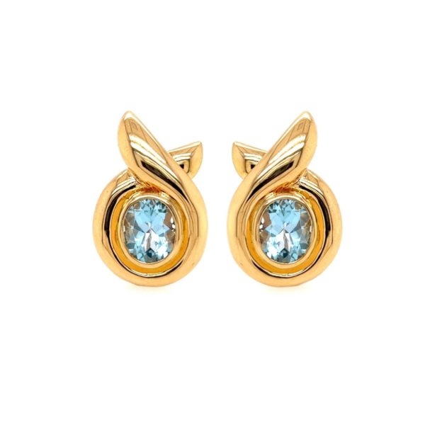 Oval Blue Topaz Gold Earrings