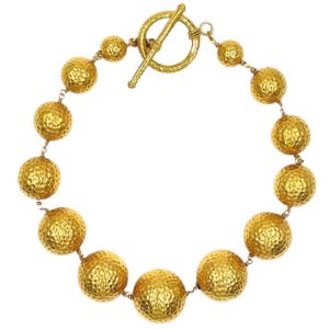 Bold Hammered Gold Bead Necklace