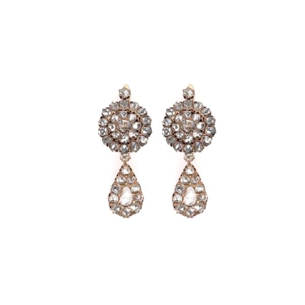 Antique Pear Shaped Diamond Drop Earrings