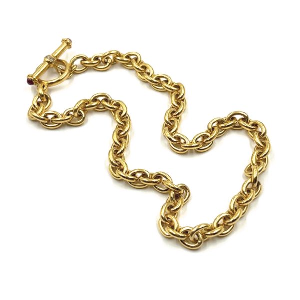 Gold Diamond Ruby Cable Chain Toggle Necklace