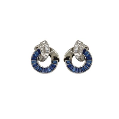 1930s Sapphire Arc Diamond Platinum Earrings