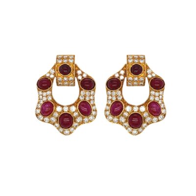 Ruby Diamond Gold Doorknocker Earrings