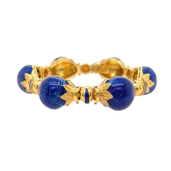 Gold Blue Enamel Bombe Bracelet