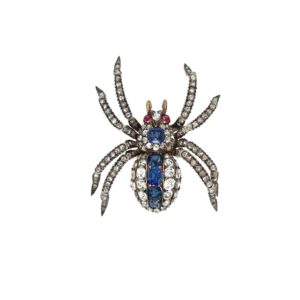 Antique Diamond Sapphire Ruby Spider Brooch