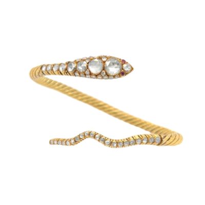 Diamond Ruby Gold Snake Bangle Bracelet