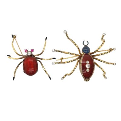 Pair 1960s Antique Style Spider Brooches