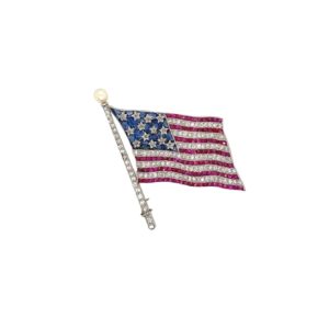 Art Deco American Flag Multi Gem Diamond Brooch