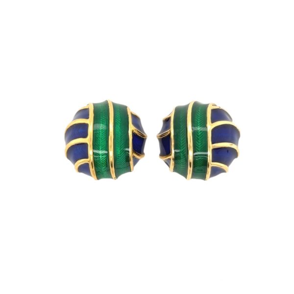 Tiffany Blue Green Enamel Gold Earrings