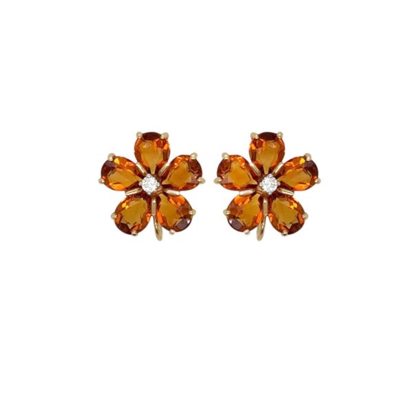 1950s Tiffany Citrine Diamond Flower Earrings