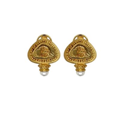 Profile of a Woman Pearl Gold Earrings