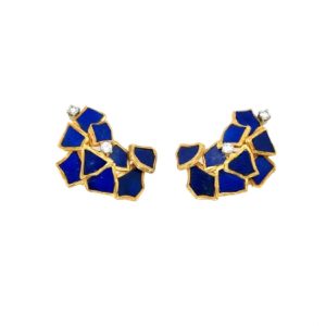 Abstract Lapis Diamond Gold Earrings
