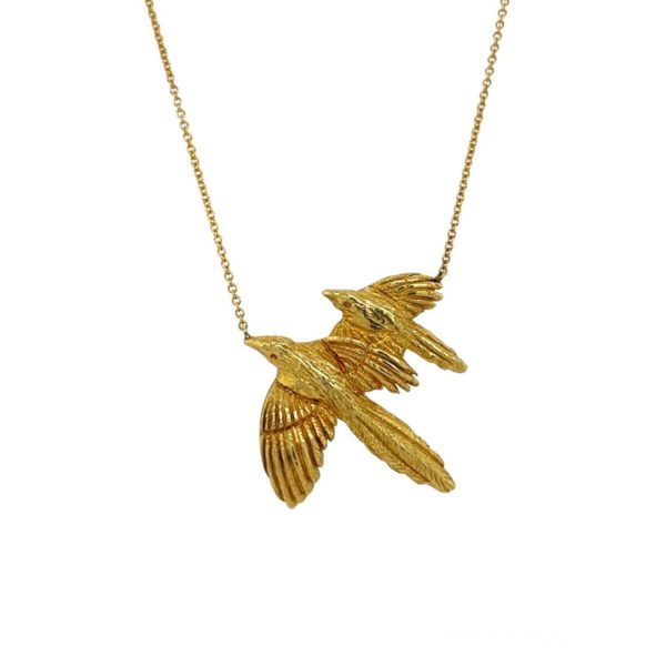 Lovebirds in Flight Gold Pendant Necklace