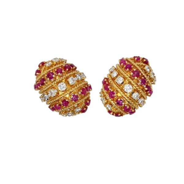 Ruby Diamond Gold Bombe Earrings