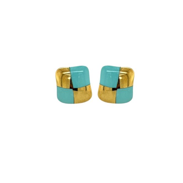 Angela Cummings Gold Turquoise Checkerboard Earrings