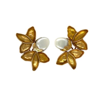 Gold Pearl Leaf Earrings