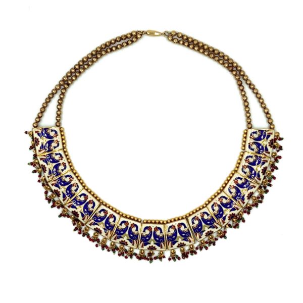 Moghul Style Enamel Glass Gold Necklace