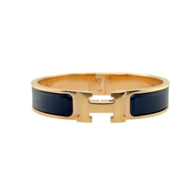 Hermes "Clic H" Blue Enamel Bangle Bracelet