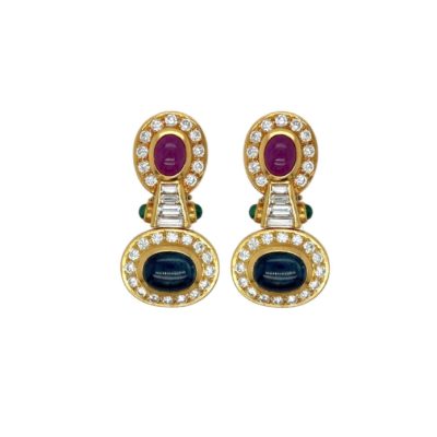 Colored Stone Diamond Drop Earrings