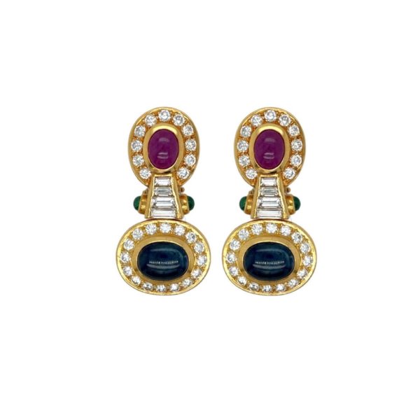 Colored Stone Diamond Drop Earrings