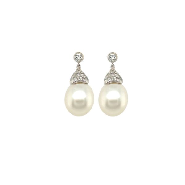 South Sea Pearl Diamond Drop Earrings