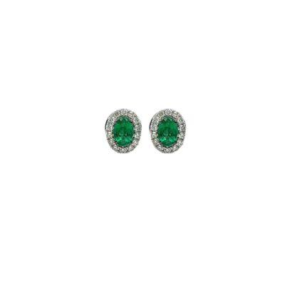 Oval Emerald Diamond Stud Earrings